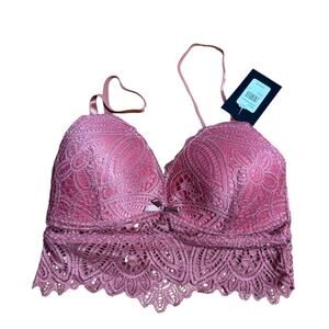 NWT Fredericks of Hollywood Finley Lace Scalloped Bralette Pink Size Small